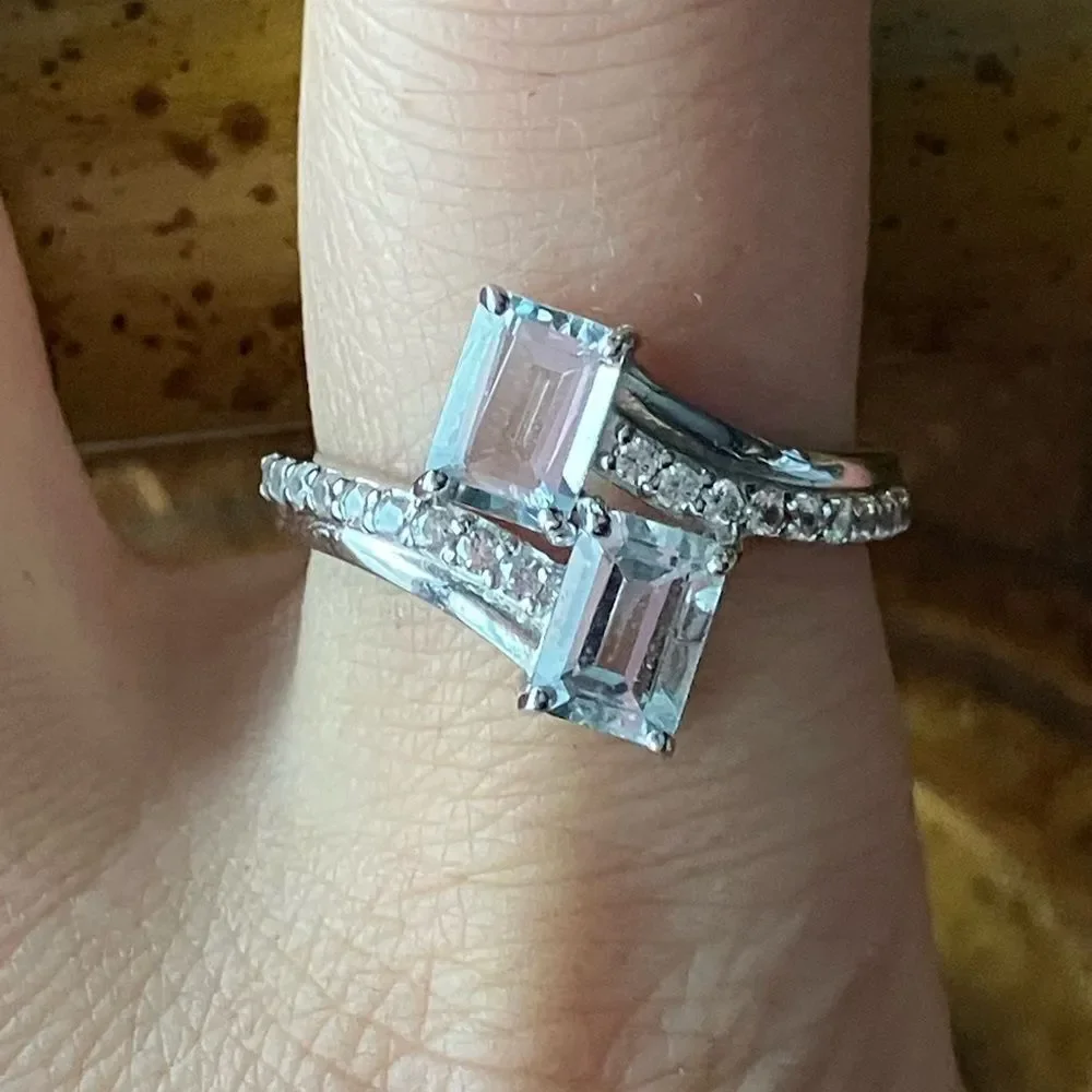 Natural Aquamarine Sterling Silver Ring Size 9